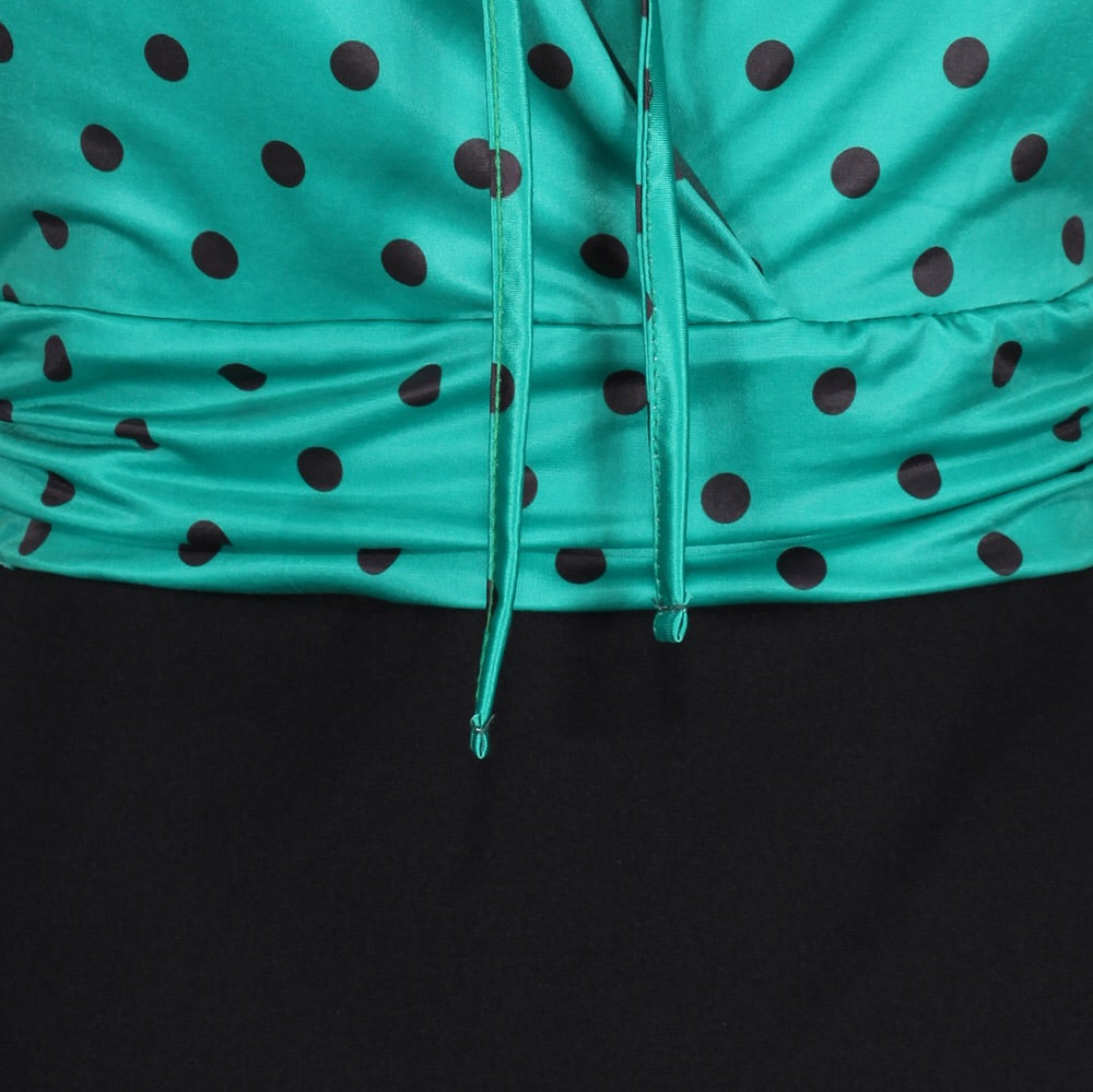 Jade Green And Black Polka Wrap Effect Bodycon Midi Dress - Pretty Kitty Fashion