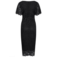 Black Vintage Capped Sleeve Rose Lace Pencil Wiggle Dress - Pretty Kitty Fashion