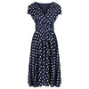 Navy Blue Polka Dot Cap Sleeve Fit And Flare Midi Dress - Pretty Kitty Fashion