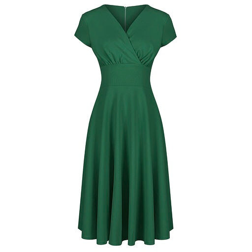 Emerald Green A Line Vintage Crossover Capped Sleeve Tea Swing Dress ...