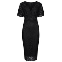 Black Vintage Capped Sleeve Rose Lace Pencil Wiggle Dress - Pretty Kitty Fashion