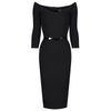 Black Vintage Belted 3/4 Sleeve Bodycon Wiggle Work Office Pencil Dress - Pretty Kitty Fashion
