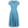 Pretty Blue Vintage A Line Crossover Capped Sleeve Tea Swing Dress - Pretty Kitty Fashion