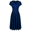 Navy Blue Vintage A Line Crossover Capped Sleeve Tea Swing Dress