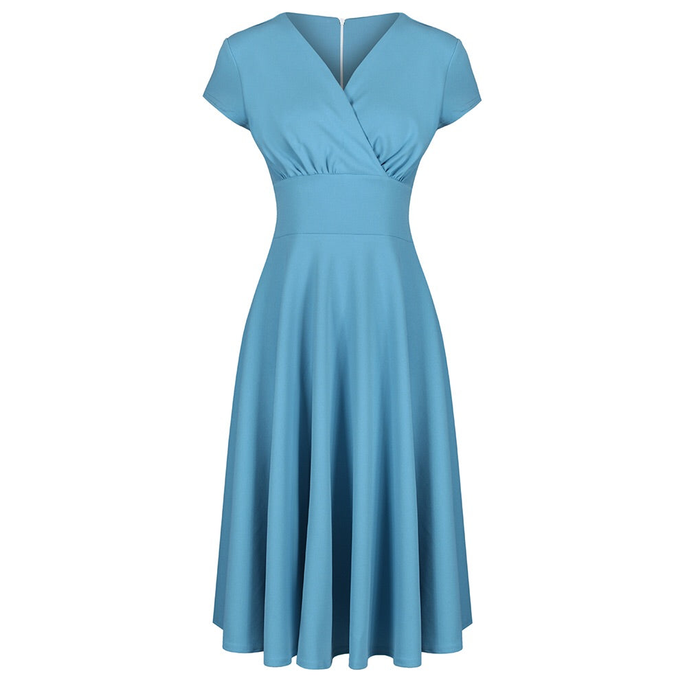 Pretty Blue Vintage A Line Crossover Capped Sleeve Tea Swing Dress ...