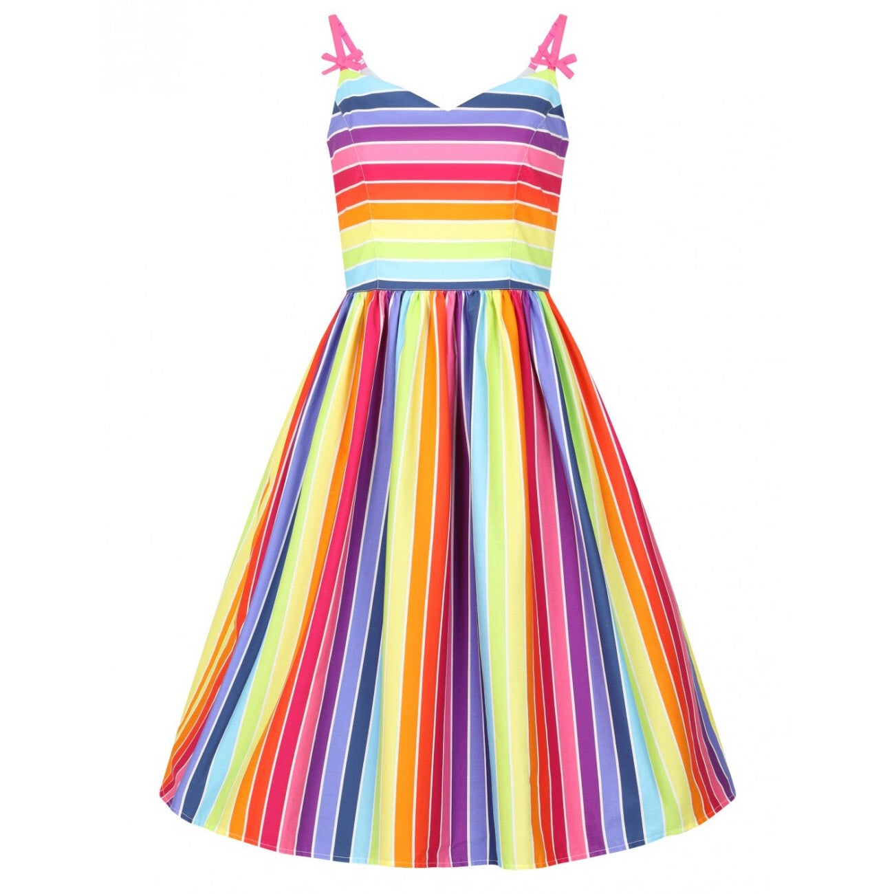 Rainbow Print Summer 50s Swing Dress