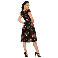 Black Floral Blossom Print Rockabilly 50s Swing Dress - Pretty Kitty Fashion