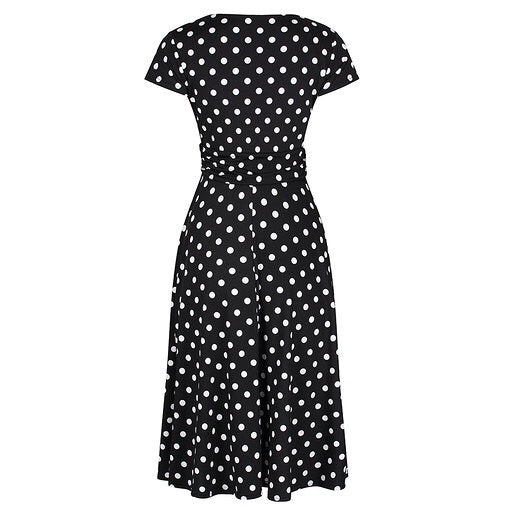 Black Polka Dot Cap Sleeve Fit And Flare Midi Dress - Pretty Kitty Fashion