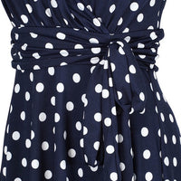 Navy Blue Polka Dot Cap Sleeve Fit And Flare Midi Dress - Pretty Kitty Fashion