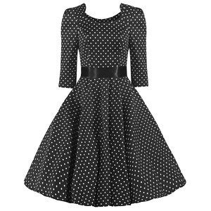 Black and White Polka Dot Long Sleeve Swing Dress - Pretty Kitty Fashion