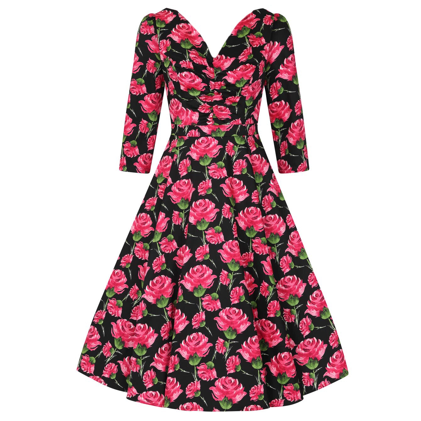 Black with red roses dress best sale