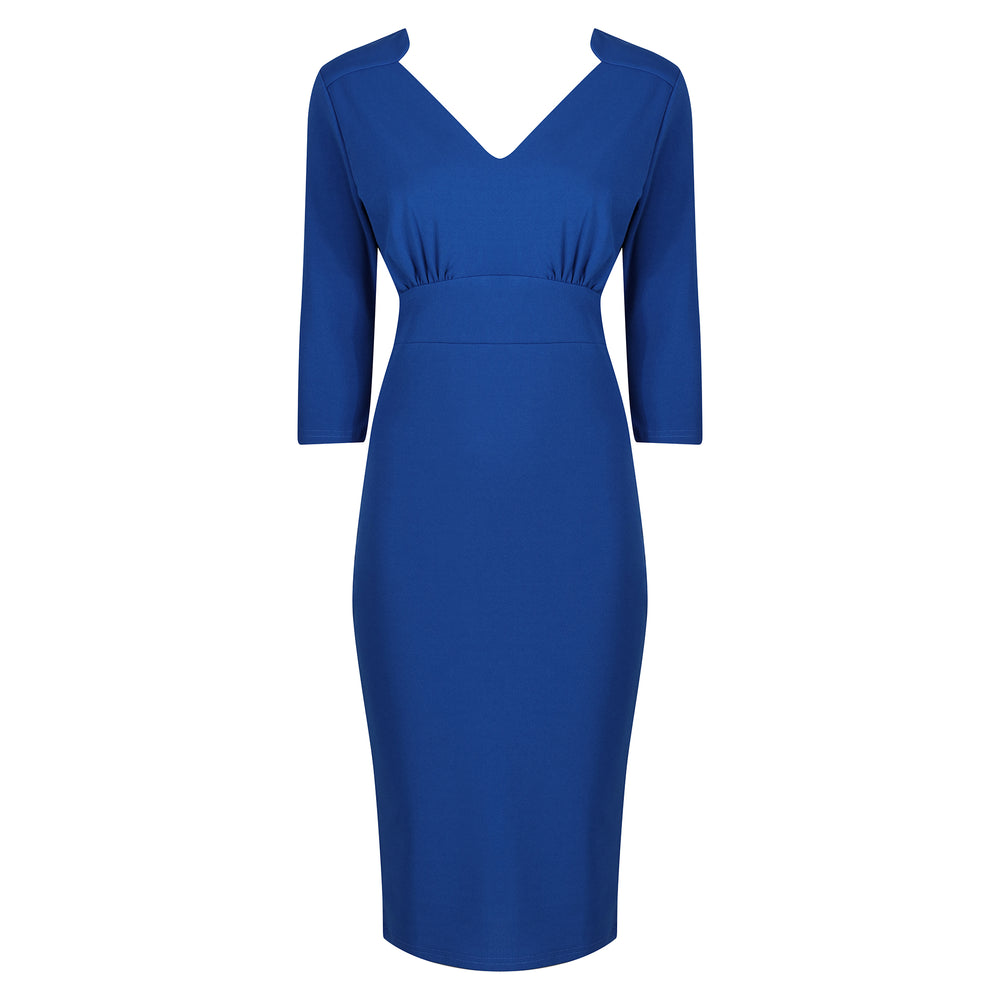 Royal Blue Vintage 3/4 Sleeve Bodycon Midi Pencil Dress