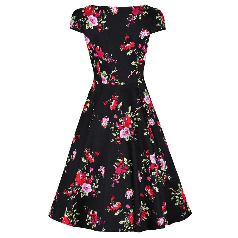 Black Floral Blossom Print Rockabilly 50s Swing Dress – Pretty