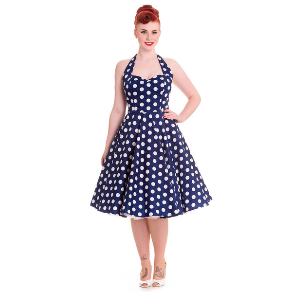 Navy Blue and White Vintage 1950s Polka Dot Swing Dress - Pretty Kitty ...