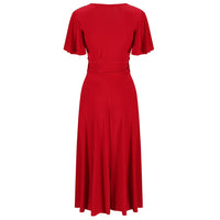 Red Cap Sleeve Crossover V Neck Wrap Top Swing Dress - Pretty Kitty Fashion