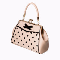 Nude Pink and Black Vintage Polka Dot Handbag - Pretty Kitty Fashion