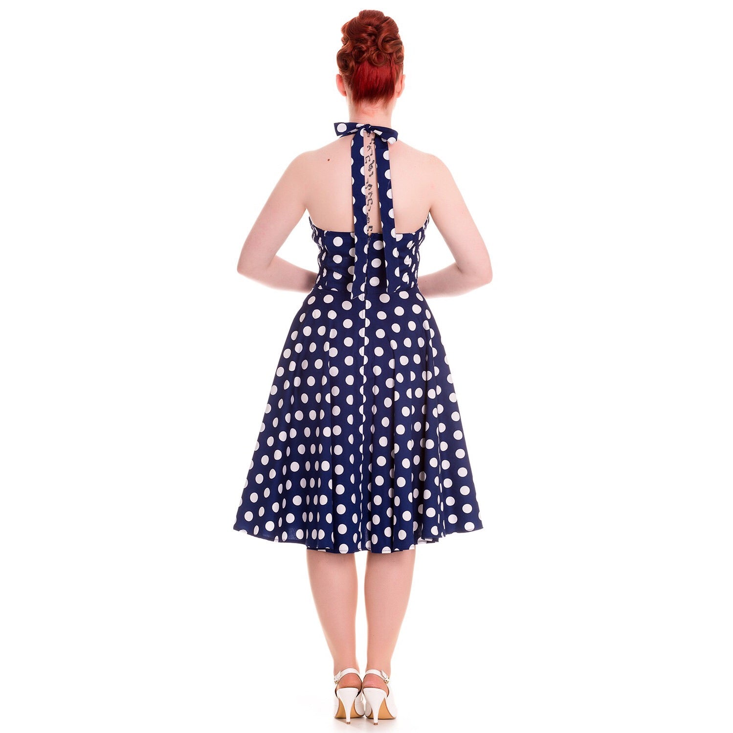 Navy Blue and White Vintage 1950s Polka Dot Swing Dress - Pretty Kitty Fashion