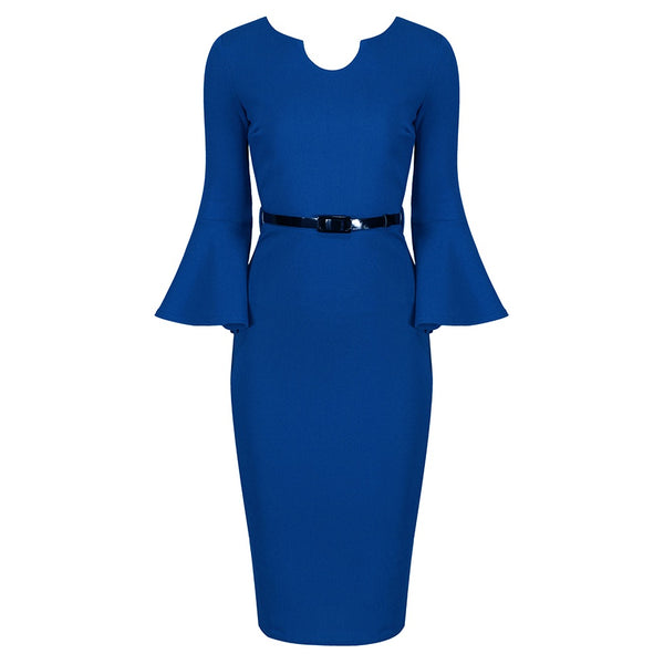 Royal Blue Belted 40s Style Peplum Sleeve Bodycon Wiggle Dress - Pretty ...