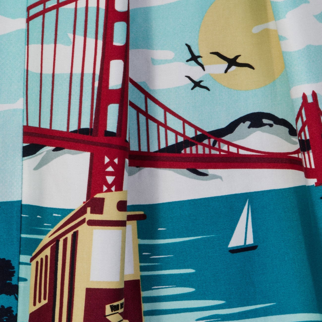 Collectif Aqua Blue San Francisco City Print 50s Swing Dress - Pretty Kitty Fashion