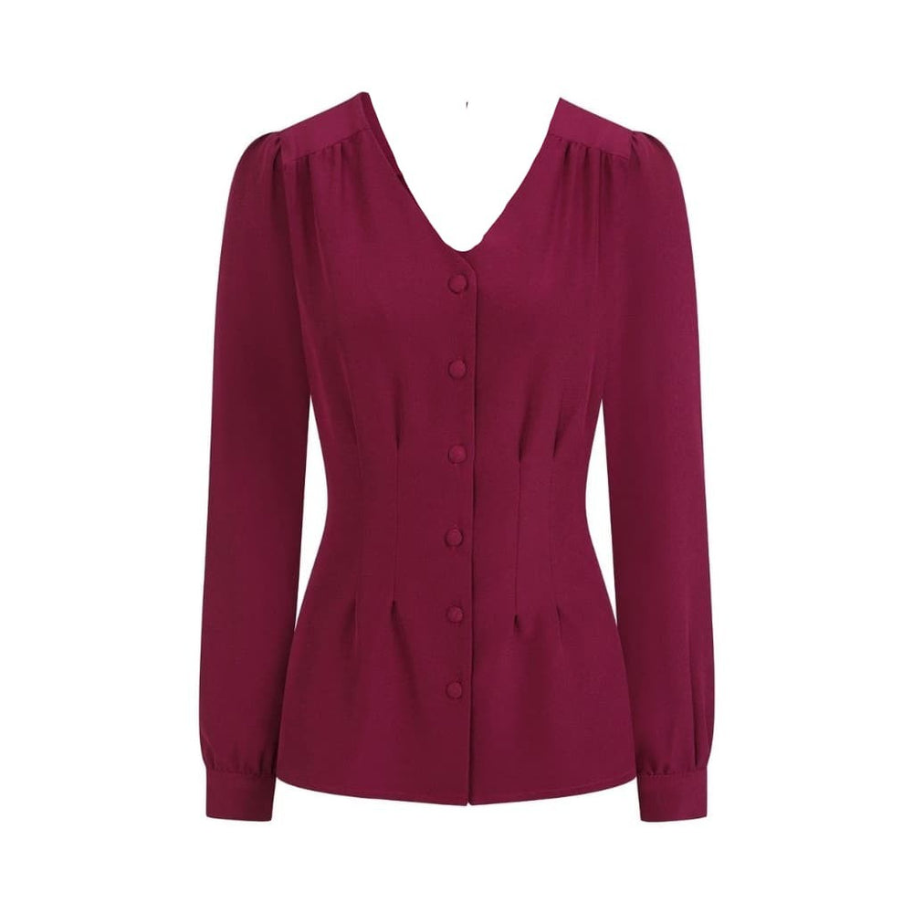 Plum V Neck Long Sleeve Blouse Top