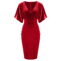 Red Velour Half Batwing Sleeve Crossover Top Wiggle Dress - Pretty Kitty Fashion