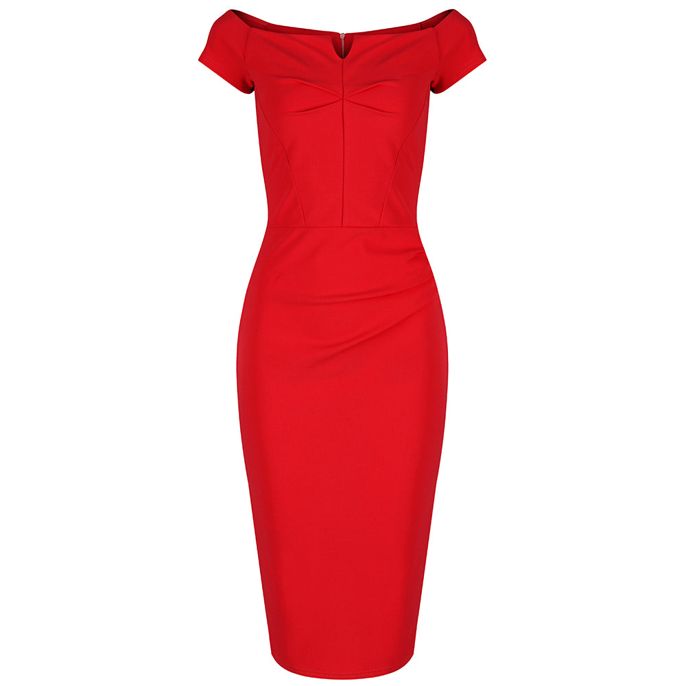 Red Notch Neck Cap Sleeve Bodycon Pencil Dress – Pretty Kitty Fashion