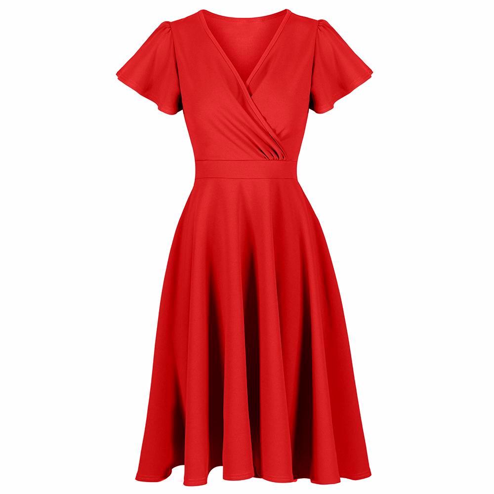 Red Gathered Cap Sleeve Crossover 50s Swing Dress – Pretty Kitty Fashion