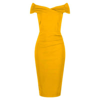 Honey Mustard Yellow Cap Sleeve Crossover Top Bardot Wiggle Dress - Pretty Kitty Fashion