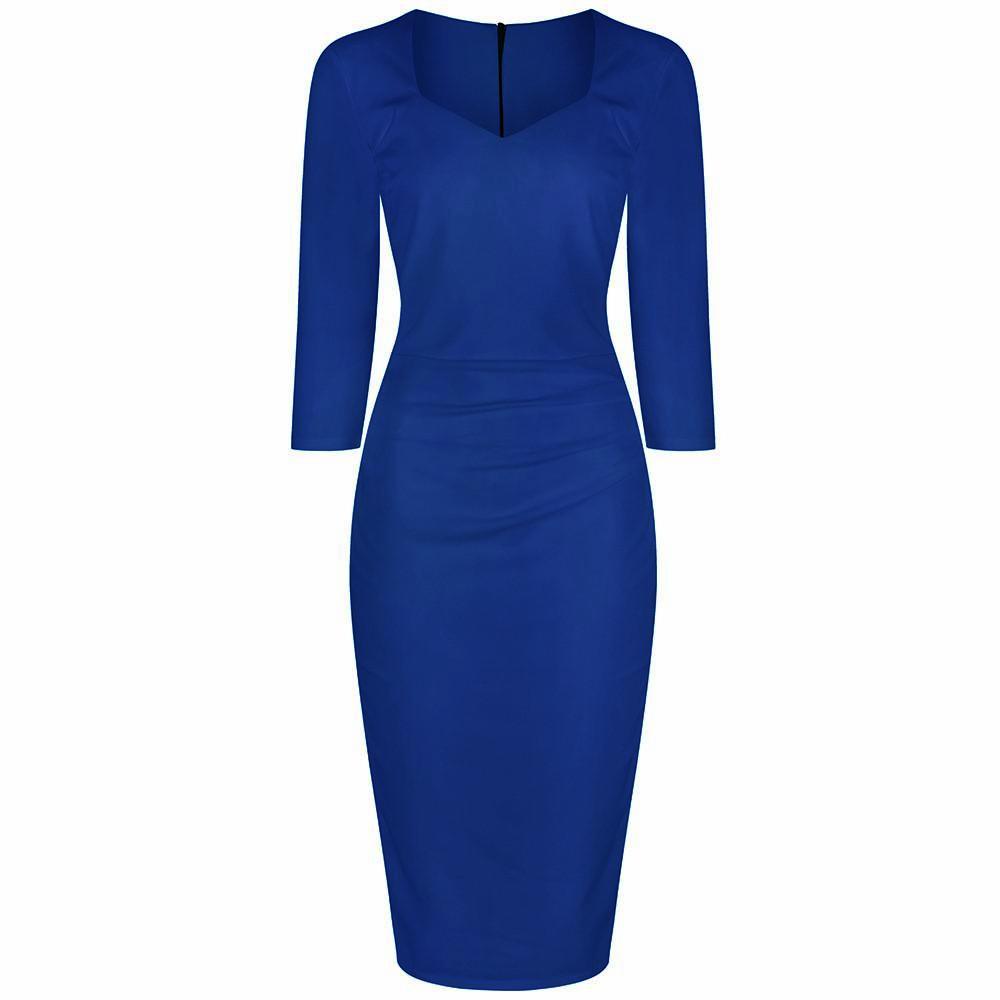 Royal Blue 3/4 Sleeve Sweetheart Neckline Bodycon Wiggle Pencil Dress ...