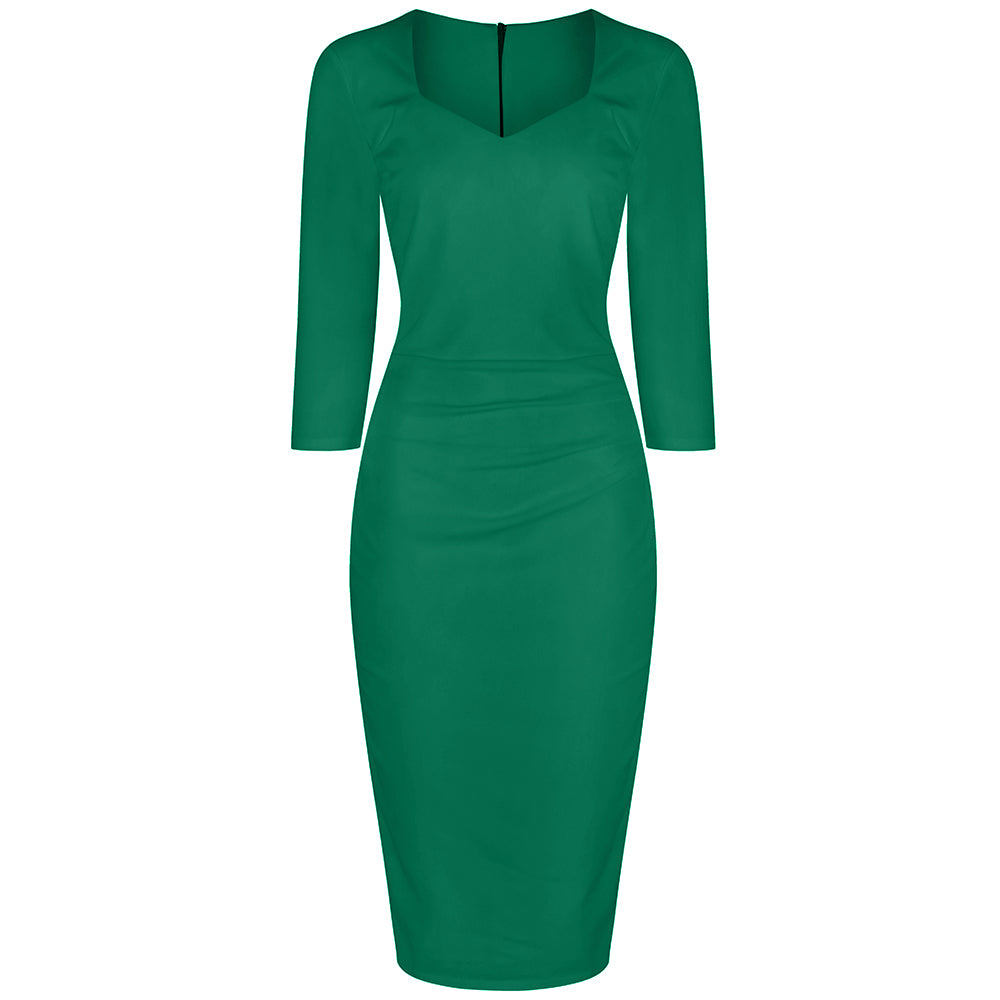 Emerald Green 3/4 Sleeve Sweetheart Neckline Bodycon Wiggle Pencil Dre ...