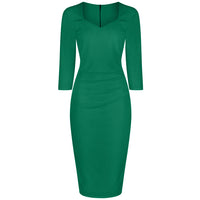 Emerald Green 3/4 Sleeve Sweetheart Neckline Bodycon Wiggle Pencil Dress - Pretty Kitty Fashion