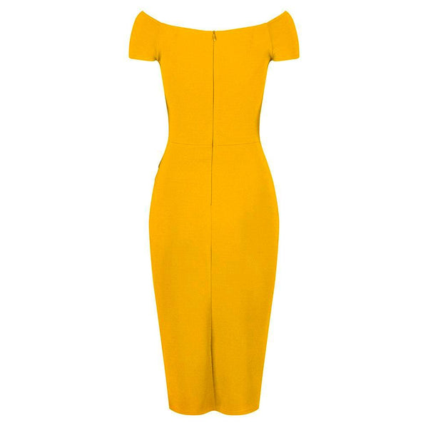 Honey Mustard Yellow Cap Sleeve Crossover Top Bardot Wiggle Dress ...