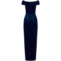 Navy Blue Velour Capped Sleeve Cocktail Party Maxi Dress - Pretty Kitty Fashion