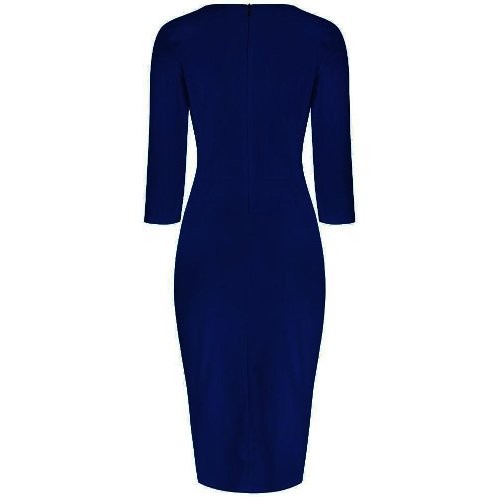 Navy Blue 3 4 Sleeve Sweetheart Neckline Bodycon Pencil Dress