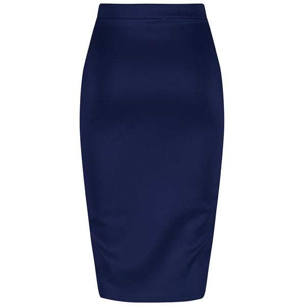 Classic Navy Stretch Pencil Bodycon Midi Office Work Skirt - Pretty ...