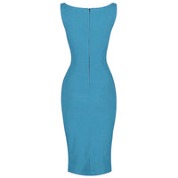 Mid Blue 40s Bodycon Sleeveless Hollywood Wiggle Dress - Pretty Kitty Fashion