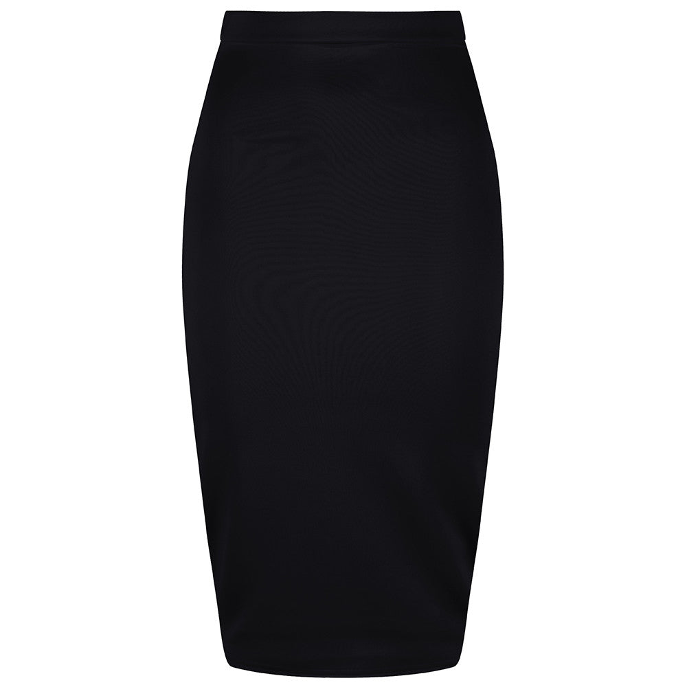Classic Black Stretch Pencil Bodycon Midi Office Work Skirt - Pretty Kitty Fashion