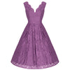 Jolie Moi Dark Mauve Purple Embroidered Lace Sleeveless V Neck 50s Swing Dress - Pretty Kitty Fashion