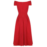 Red Crossover Vintage Bardot 50s Swing Dress - Pretty Kitty Fashion
