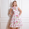 White Floral Print Sleeveless Rockabilly 50s Swing Tea Dress